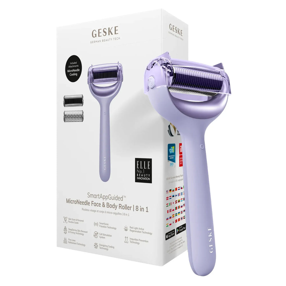Електронний ролер для обличчя та тіла з мікроголками GESKE MicroNeedle Face&Body Roller 8в1 purple