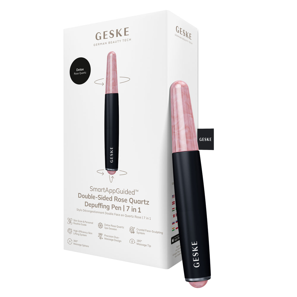 Ручка-масажер для обличчя з рожевим кварцом GESKE SmartAppGuided Double-Sided Rose Quartz Depuffing Pen 7в1 black