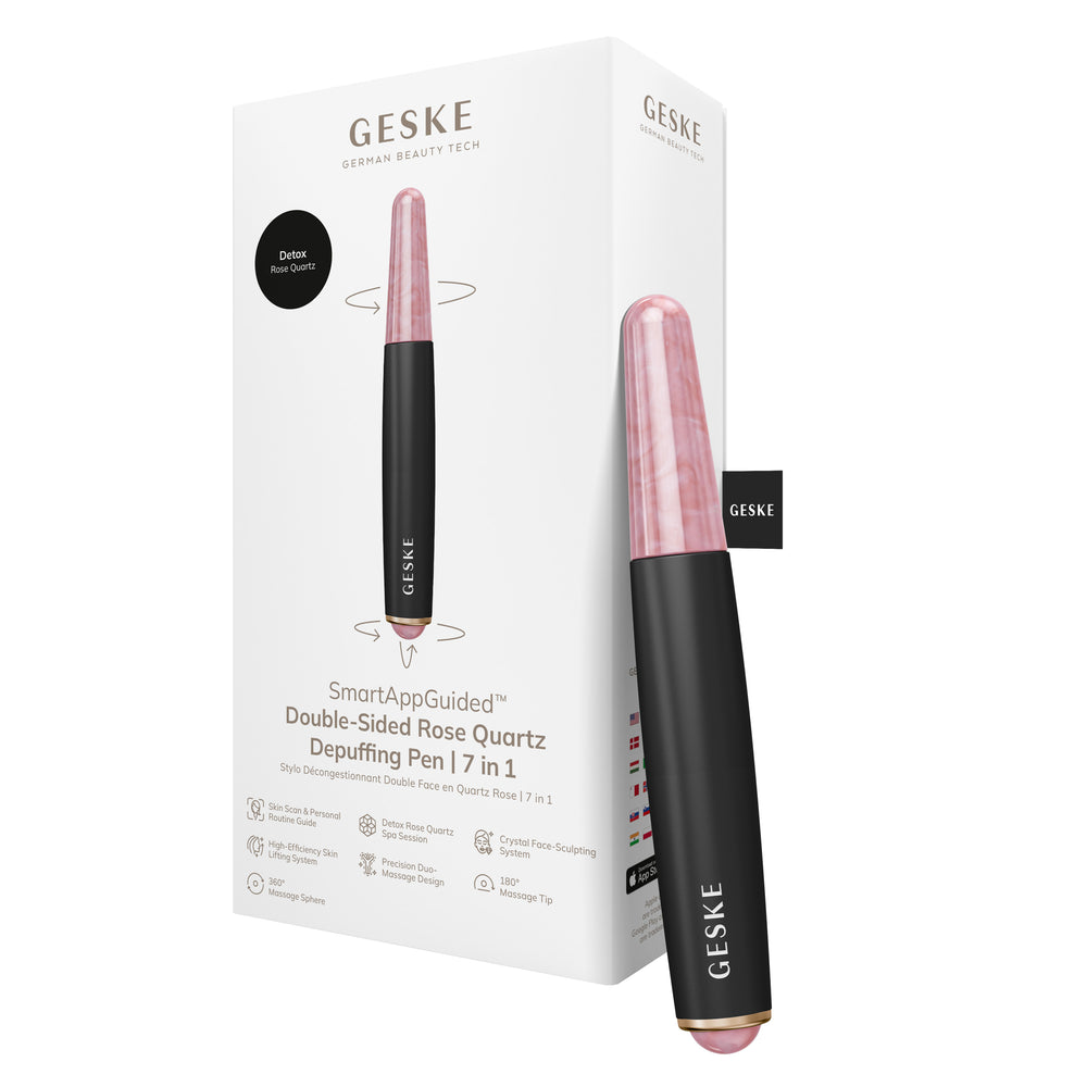 Ручка-масажер для обличчя з рожевим кварцом GESKE SmartAppGuided Double-Sided Rose Quartz Depuffing Pen 7в1 gray