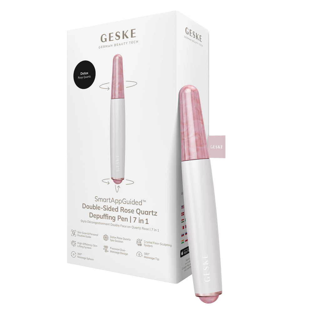 Ручка-масажер для обличчя з рожевим кварцом GESKE SmartAppGuided Double-Sided Rose Quartz Depuffing Pen 7в1 starlight
