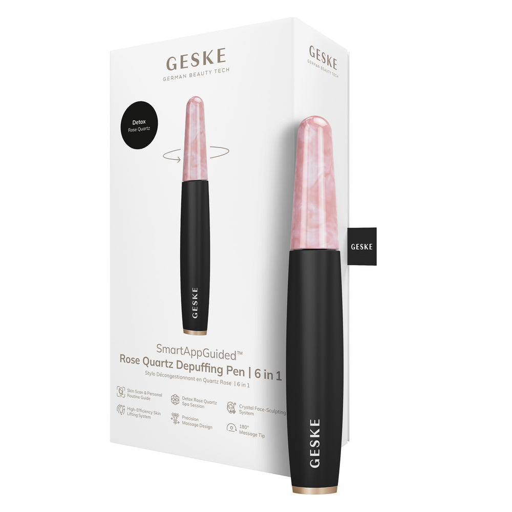 Ручка-масажер для обличчя з рожевим кварцом GESKE SmartAppGuided Rose Quartz & Depuffing Pen 6in1 gray