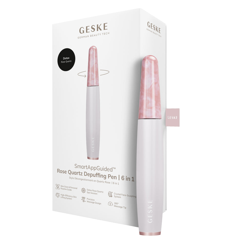 Ручка-масажер для обличчя з рожевим кварцом GESKE SmartAppGuided Rose Quartz & Depuffing Pen 6in1 starlight