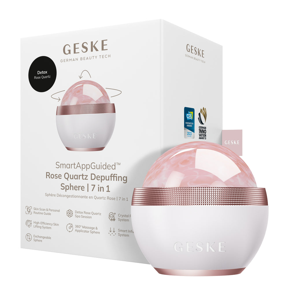 Кульковий масажер з рожевим кварцом GESKE SmartAppGuided Rose Quartz Depuffing Sphere 7in1 starlight