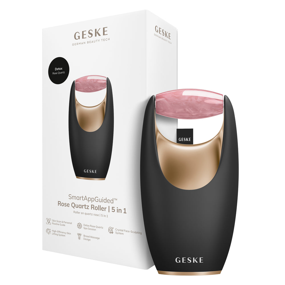 Ролер-масажер для обличчя з рожевим кварцом GESKE SmartAppGuided Rose Quartz Roller 5in1 gray