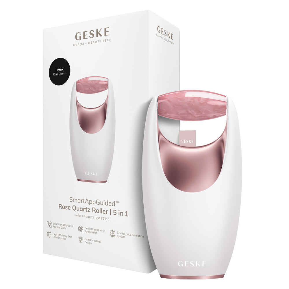 Ролер-масажер для обличчя з рожевим кварцом GESKE SmartAppGuided Rose Quartz Roller 5in1 starlight