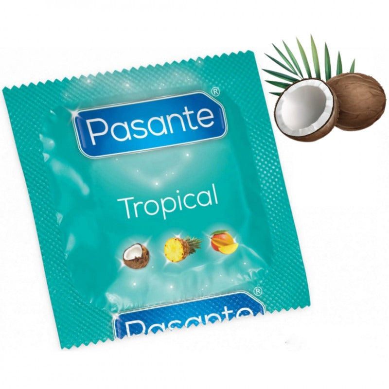 Презервативи оральні зі смаком кокосу Рasante Tropical кольорові, з латексу (ціна за 6 шт)