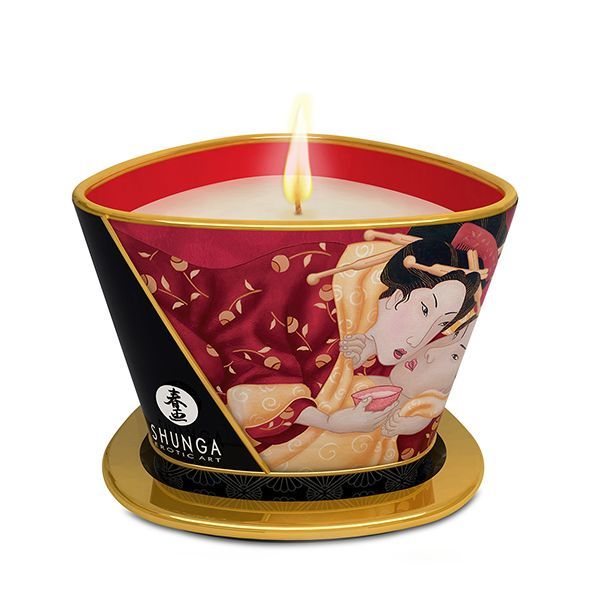 Масажна свічка Shunga Massage Candle – Sparkling Strawberry Wine з афродизіаками