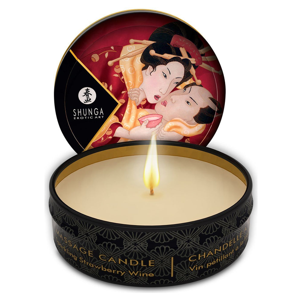 Масажна свічка Shunga Mini Massage Candle – Sparkling Strawberry Wine з афродизіаками