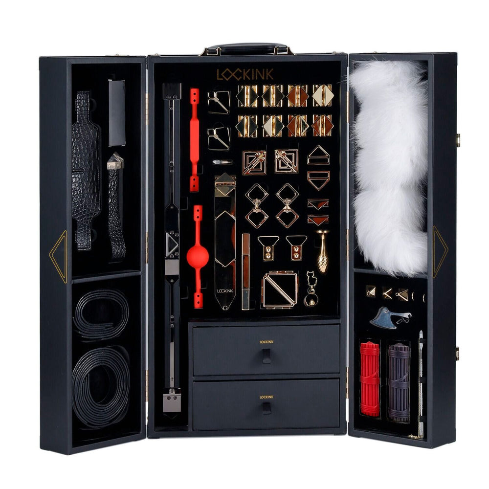 БДСМ-набір LOCKINK All-in-1 BDSM Play Kit, чорний, шкіра з тисненням, предмети для бондажу, шибарі, ваксплею