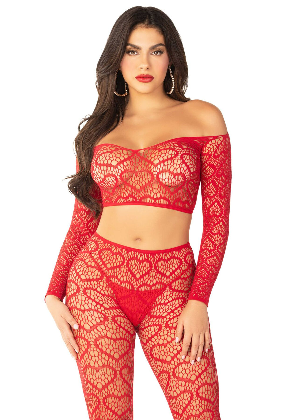 Комплект Leg Avenue Off The Shoulder Top and Footless Tights One Size, Red