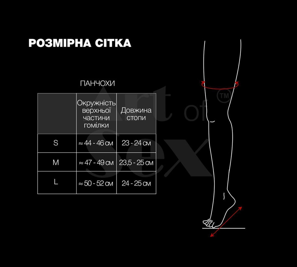 Панчохи в дрібну сітку з лакованою коронкою Art of Sex - Rose, колір чорний, L