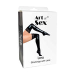 Сексуальні вінілові панчохи Art of Sex - Lora з мереживом, розмір M, з ефектом голограми
