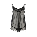 Сорочка прозора бебі-дол Passion MELANIA CHEMISE L/XL, black, трусики, на тонких бретелях