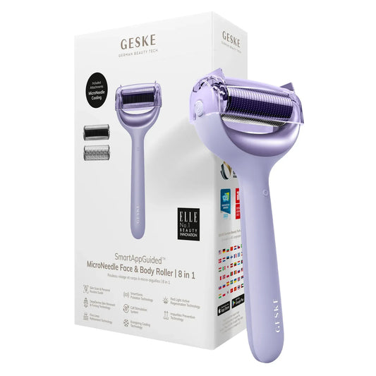Електронний ролер для обличчя та тіла з мікроголками GESKE MicroNeedle Face&Body Roller 8в1 purple