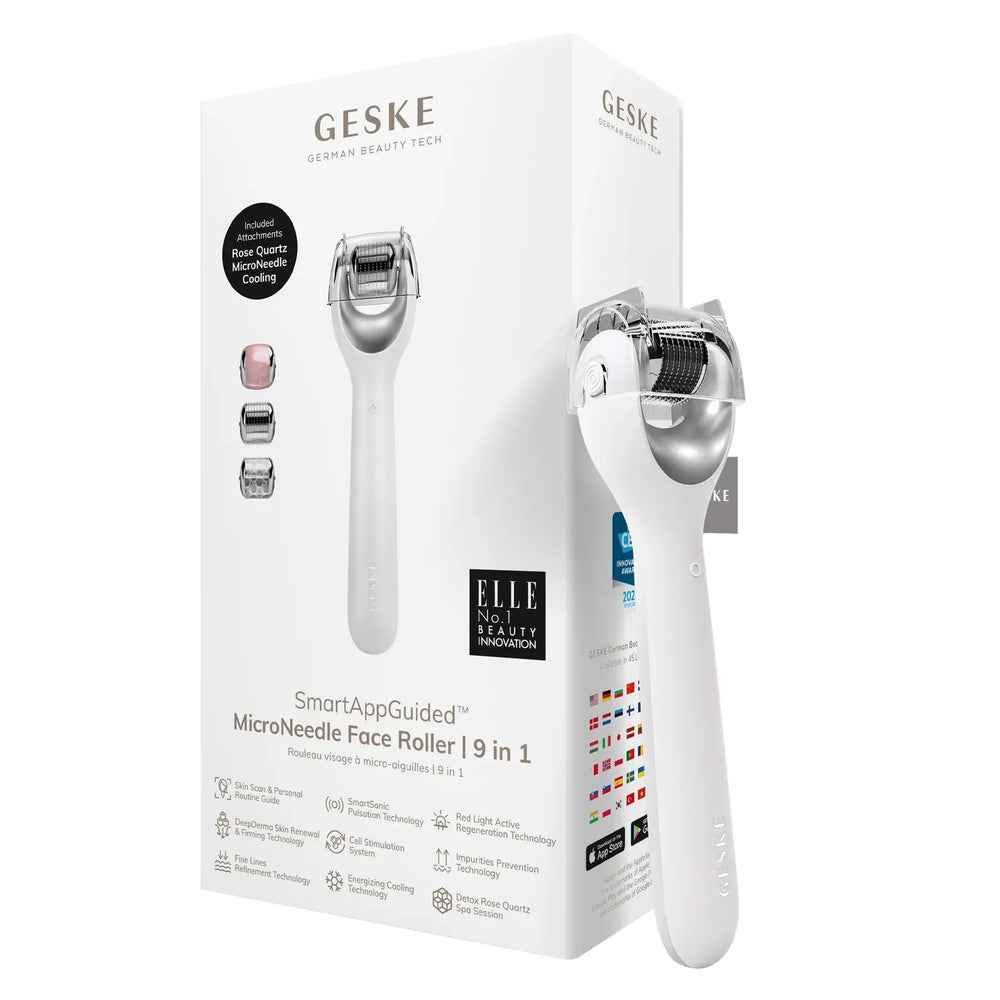 Електронний ролер для обличчя з мікроголками GESKE MicroNeedle Face Roller 9в1 white