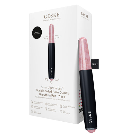 Ручка-масажер для обличчя з рожевим кварцом GESKE SmartAppGuided Double-Sided Rose Quartz Depuffing Pen 7в1 black