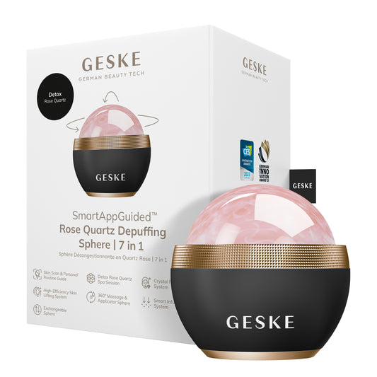 Кульковий масажер з рожевим кварцом GESKE SmartAppGuided Rose Quartz Depuffing Sphere 7in1 gray