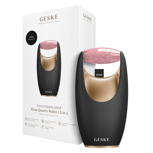 Ролер-масажер для обличчя з рожевим кварцом GESKE SmartAppGuided Rose Quartz Roller 5in1 gray