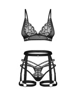 Комплект Obsessive Blomentis 3-pcs set, XS/S, м’який ліф, стрінги зі стрепами, пояс із гартерами