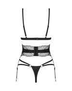 Комплект Obsessive Lobellis 3-pcs set, XL/2XL, чорний, ліф з м’якою чашкою, стрінги, пояс для панчіх