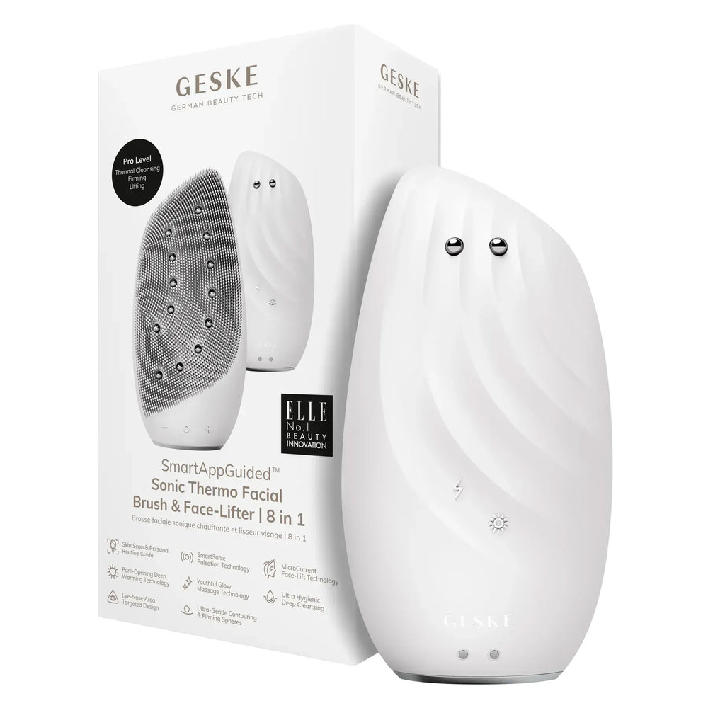 Очищувальна щітка для обличчя GESKE Sonic Thermo Facial Brush&Face-Lifter 8в1 white