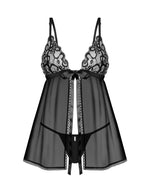 Сорочка бебі-дол Obsessive Blomentis babydoll & thong, M/L, мереживний ліф, стрінги в комплекті