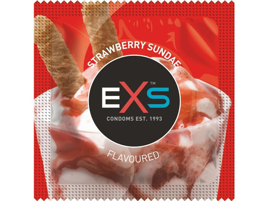 Презервативи латексні EXS Flavoured Strawberry Sundae зі смаком полуниці, веганські (ціна за 10 шт)