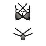 Комплект білизни Passion Exclusive HAGAR SET S/M, black, стрепи, трусики та ліф