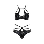 Комплект белья Passion Exclusive NAVEL SET S/M, black, трусики и лиф с элементами под латекс