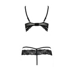 Комплект білизни Passion Exclusive SARIA SET OpenBra S/M, black, стрепи, відкритий ліф, стрінги