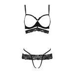 Комплект білизни Passion Exclusive SARIA SET OpenBra XXL/XXXL black, стрепи, відкритий ліф, стрінги