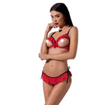 Комплект білизни Passion Exclusive CHERRY SET OpenBra XXL/XXXL red, відкритий ліф, трусики-спідничка