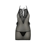 Сорочка прозора приталена Passion ERZA CHEMISE L/XL, black, трусики