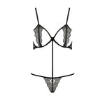 Комплект білизни Passion Exclusive QUENTRIS BIKINI L/XL, black, стрінги і напіввідкритий ліф