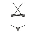 Комплект білизни Passion Exclusive QUENTRIS BIKINI L/XL, black, стрінги і напіввідкритий ліф
