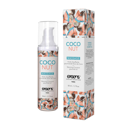 Масажна олія EXSENS Coconut розігріває, без цукру, без парабенів, їстівне