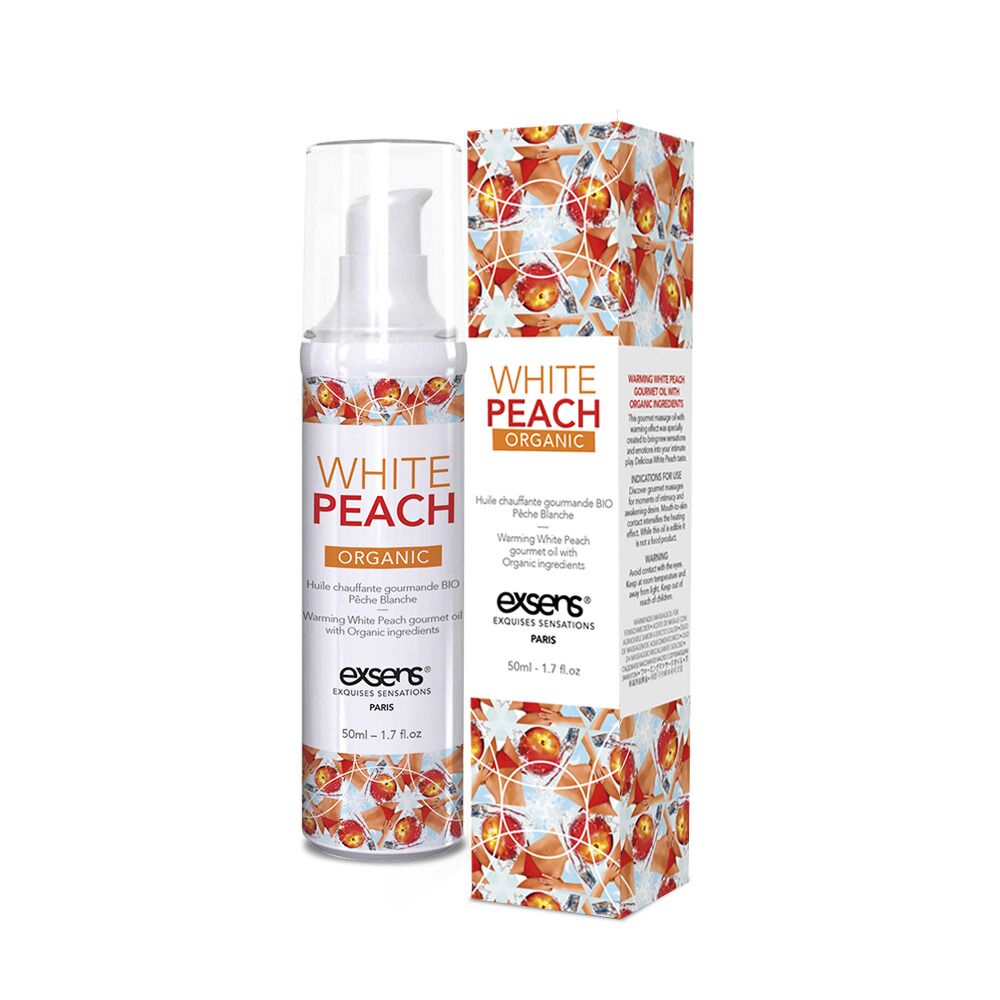 Масажна олія EXSENS Organic White Peach розігрівальна, без цукру, без парабенів, їстівна