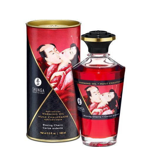 Розігрівальна олія Shunga Aphrodisiac Warming Oil – Blazing Cherry без цукру, смачна