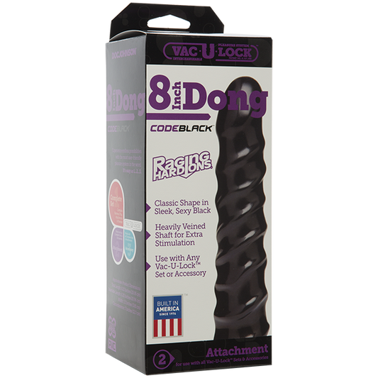 Дилдо Doc Johnson CodeBlack - 8 Inch Raging Vac-U-Lock із стимулювальним рельєфом, діаметр 3,8 см