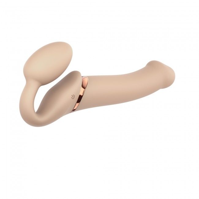 Безремінний страпон з вібрацією Strap-On-Me Vibrating Flesh L, діаметр 4,2 см, пульт ДК, регульований