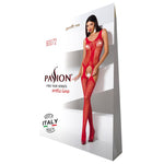 Бодістокінг з імітацією панчіх і ажурною вставкою Passion BS072 red