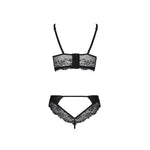 Комплект з еко-шкіри та мережива Passion LOONA SET L/XL, black, бра і трусики