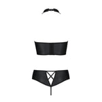 Комплект з еко-шкіри Passion NANCY BIKINI XXL/XXXL, black, бра та трусики з імітацією шнурівки