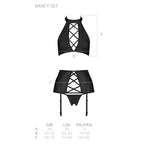 Комплект з еко-шкіри з імітацією шнурівки Passion NANCY SET S/M black топ, трусики, пояс для панчіх