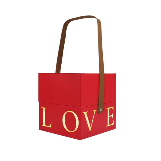 Подарункова коробка з ручкою LOVE червона, L – 18,5х18,5х19 см — інтим товари DicKing Shop