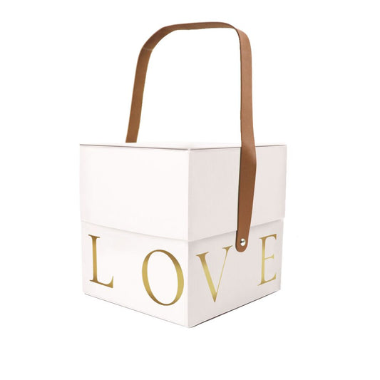 Подарункова коробка з ручкою LOVE біла, L – 18,5х18,5х19 см — інтим товари DicKing Shop
