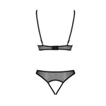 Комплект із бралету з ажурним ліфом та відкритими трусиками Passion CHRISTA SET Open Bra S/M black