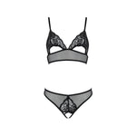 Комплект із бралету з ажурним ліфом та відкритими трусиками Passion CHRISTA SET Open Bra S/M black