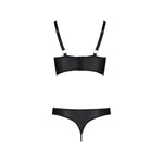 Комплект з екошкіри з люверсами та ремінцями Passion MALWIA BIKINI XXL/XXXL, black, бра та трусики