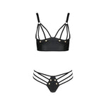 Комплект з екошкіри з люверсами та ремінцями Passion MALWIA BIKINI XXL/XXXL, black, бра та трусики